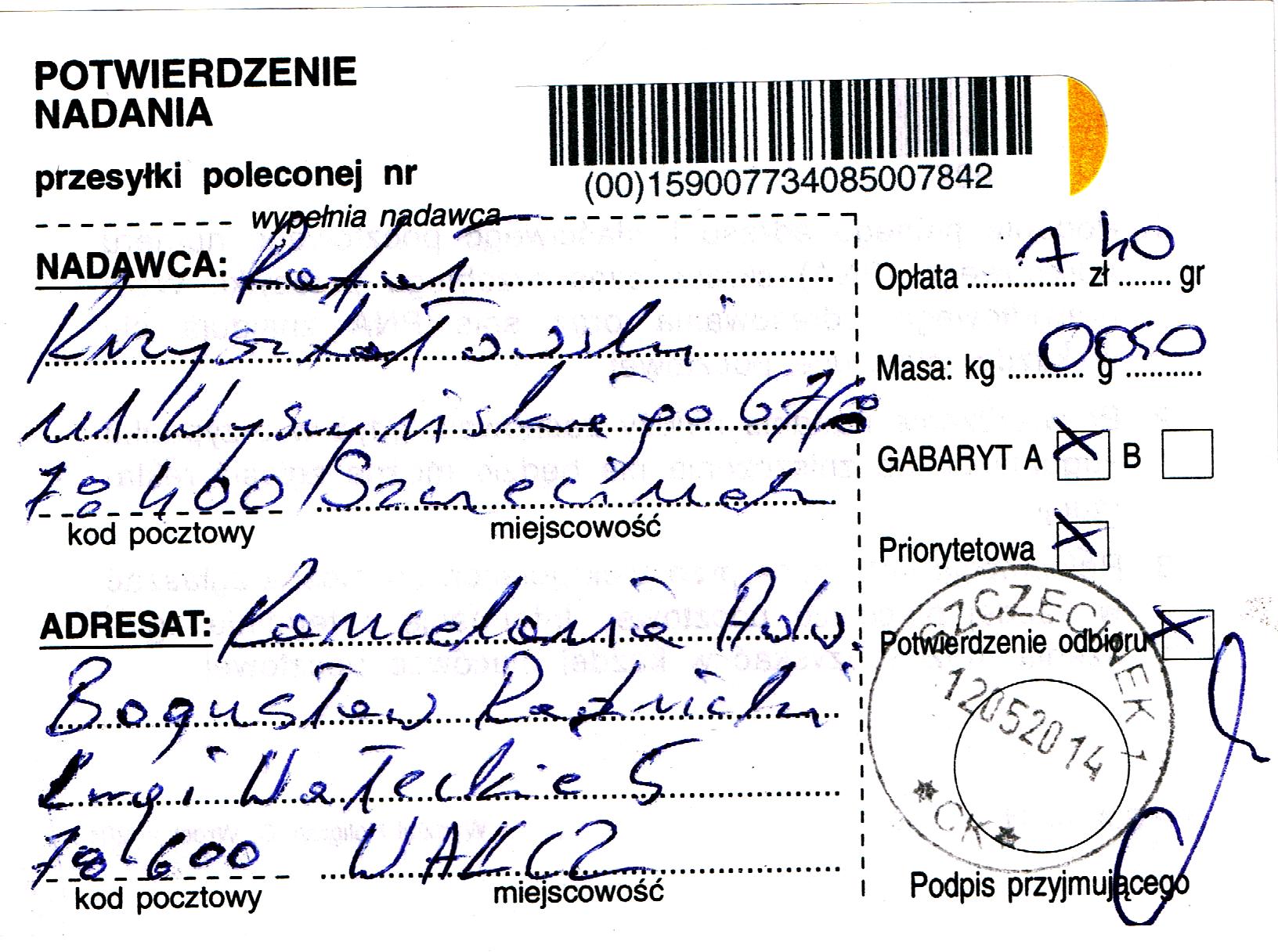 Pismo BB SŁ do Radz podw