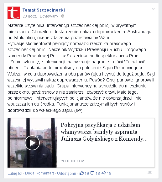 Kłamstwa Jacka Procia z KPP Szczecinek